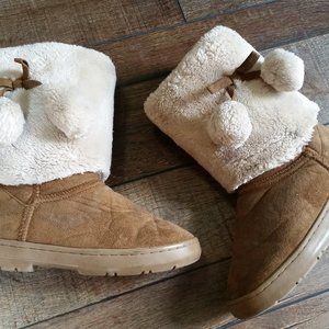 Lily & Dan Tan Faux-Suede Fur-Lined Brown Boots w Cream Cuff Size 2/3